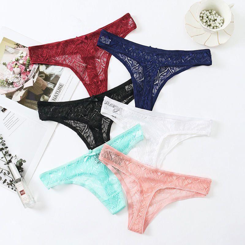 

Women's Panties 6 Pcs/Set Women Underwear Transparent Lace Woman Sexy G-Strings Thongs Femme Low Waist Tangas Lingerie, 6pcs