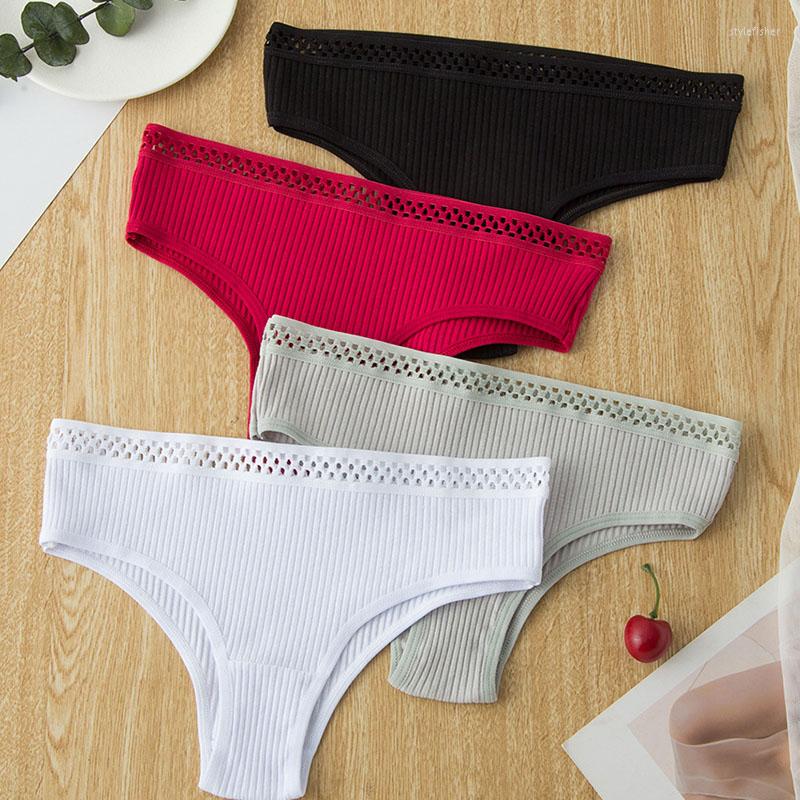 

Women' Panties Sexy Cotton Women' Thong Underpants Soft Hollow Out Net Solid Color Briefs Breathable Panty Lingerie Female Underwear, White