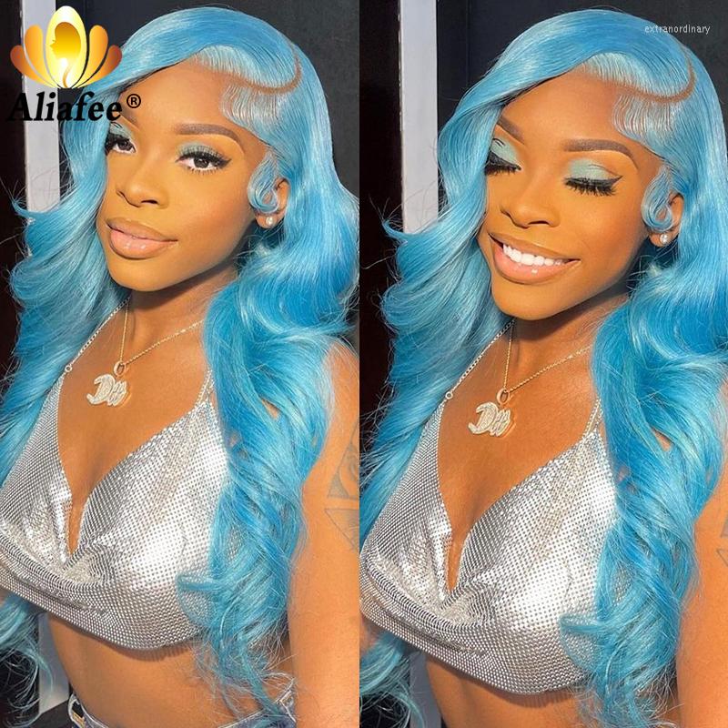 

Light Blue Colored Body Wave Hair HD 13x6 Lace Frontal Human Wig 613 Honey Bonde Color 13x4 Front For Black Women, Color 613