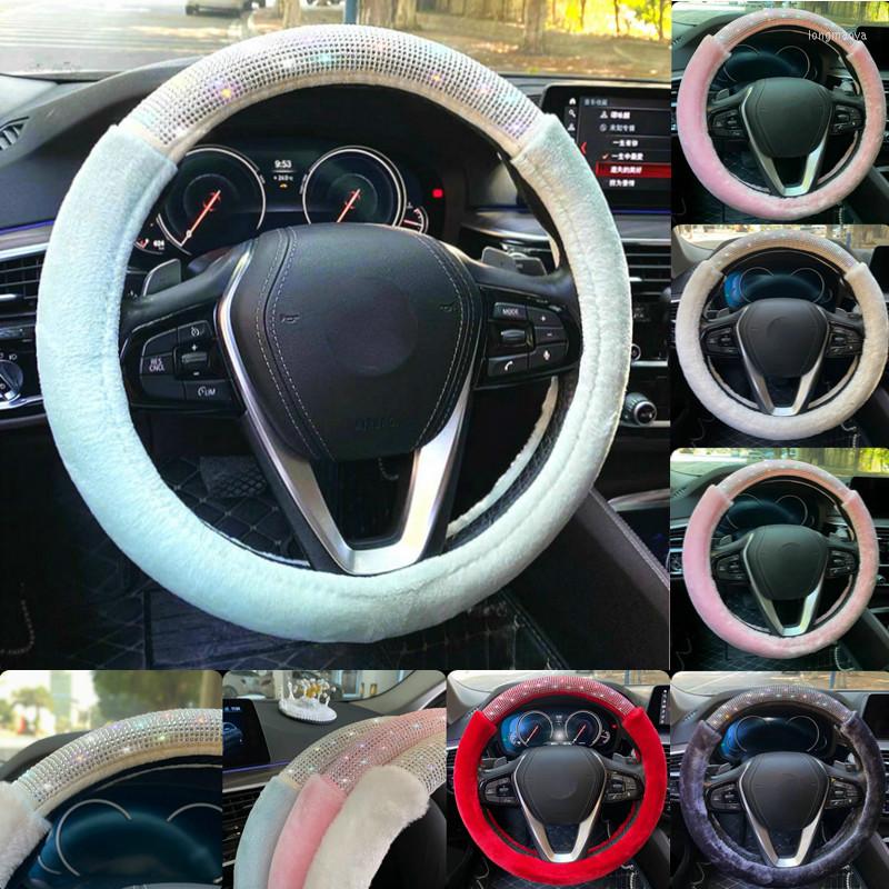 

Steering Wheel Covers Autumn Winter Fashion Warm Plush And Crystal Inlaid Decoration Bling 15" Universal Cover For Women