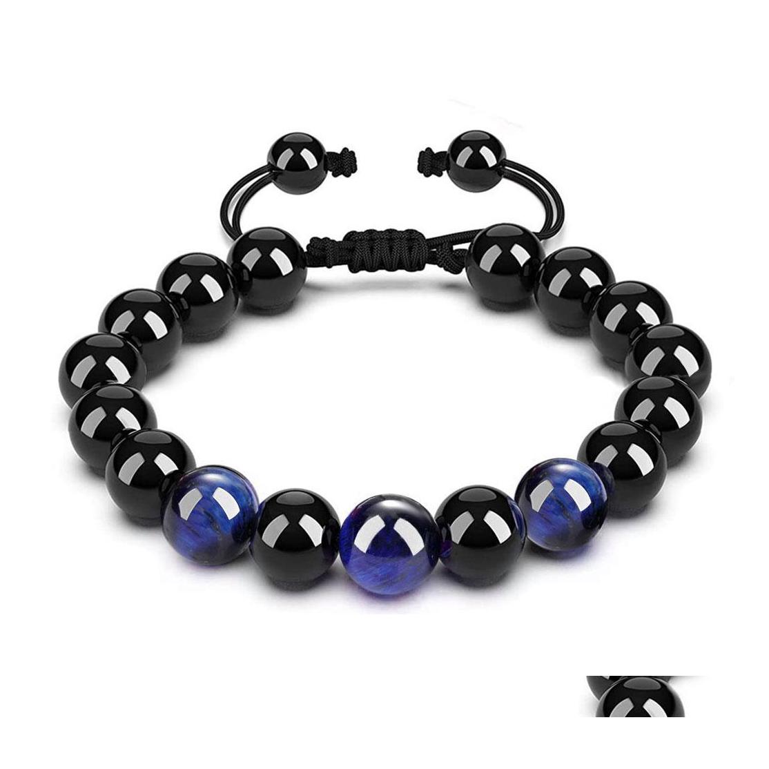 

Beaded Strands Black Blue Tiger Eye Stone Beaded Bracelet 8Mm 10Mm Handmade Rope Braided Yoga Pseras Jewelry Drop Delivery Bracelets Otzbm