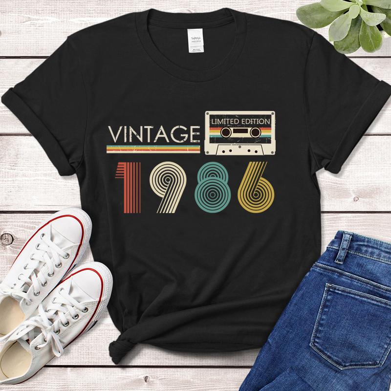 

Women' T Shirts Vintage Audio Tape 1986 Limited Edition Shirt Women Harajuku 36th 36 Years Old Birthday Party Retro Tshirt Mother Wife, Black