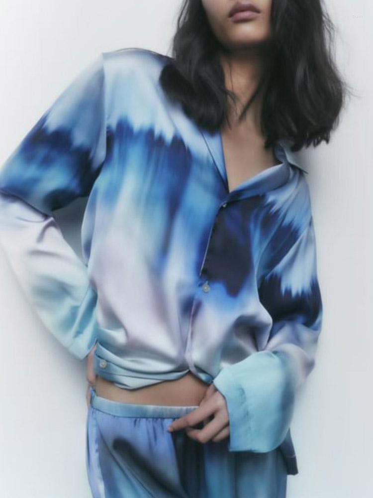 

Women's Blouses Kumsvag 2023 Summer Women Loose Shirts Tops Fashion Tie-dyed Turn-down Collar Female Elegant Street Top Smock Clothing