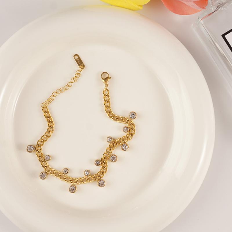 

Link Bracelets 316L Stainless Steel Street Zircon Thick Bracelet Ladies Fashion Trend High Jewelry Accessories Party Gift SAB448