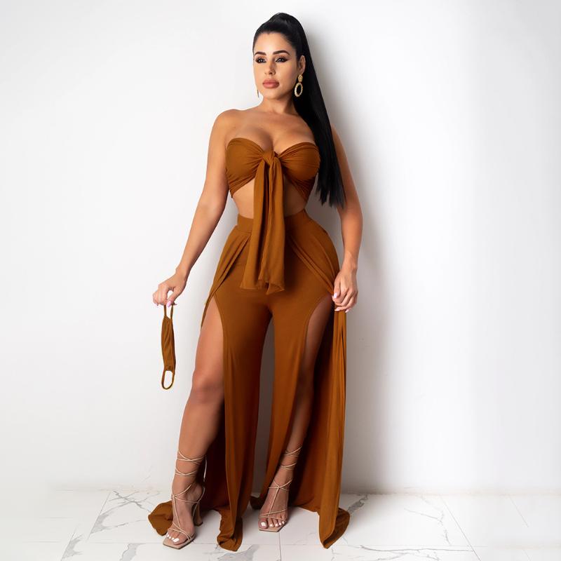 

Women' Two Piece Pants Arrival 2 Pcs Women Set Solid Bandage Strapless Short Tops Loose Long Summer Sexy OutfitsWomen' Women'sWomen, Black
