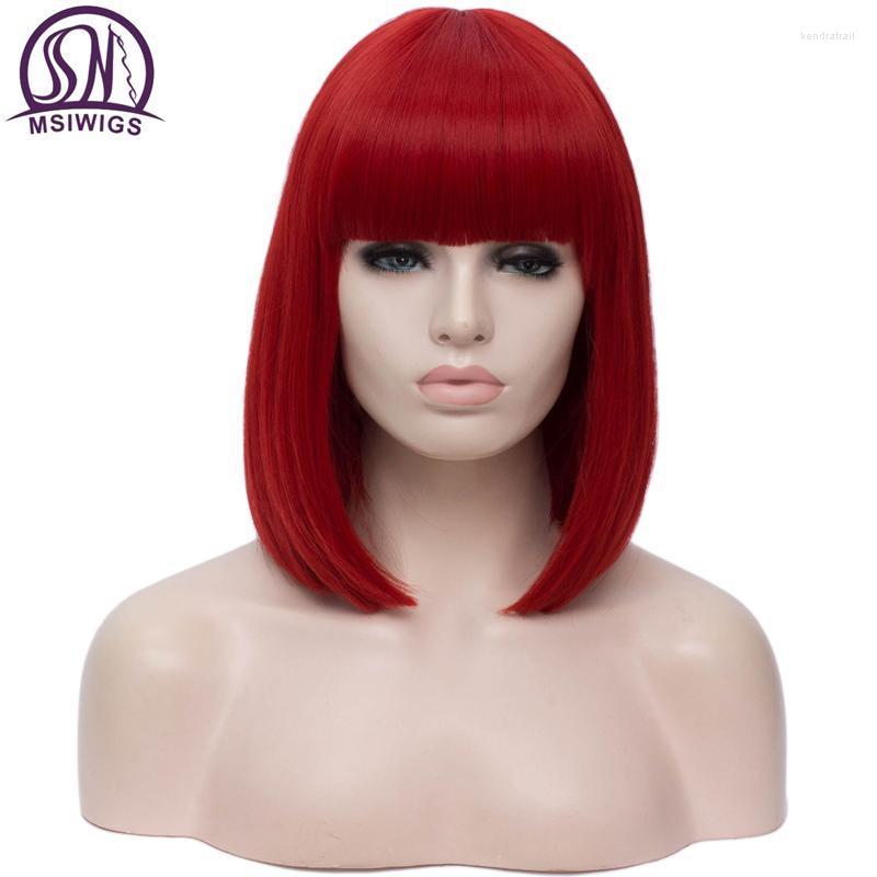 

Synthetic Wigs MSIWIGS 14 Inch Straight Short Bob Bangs Blue Golden Red Black White Purple Green Brown Cosplay Wig Female Kend22, Sky blue