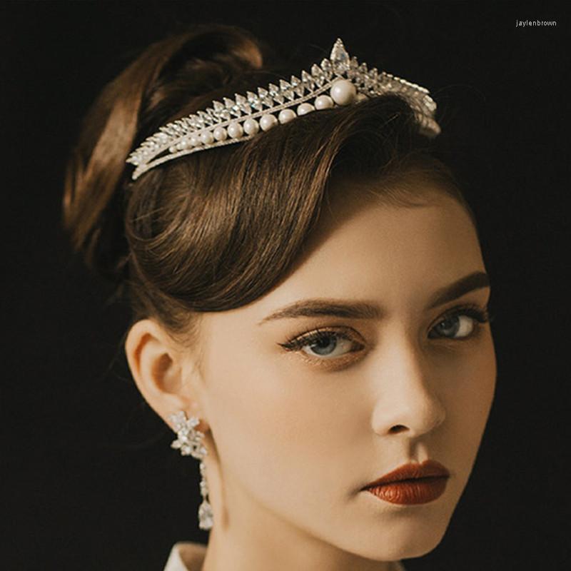 

Headpieces Elegant Bridal Tiara Pearl Crystal Crown Wedding Hair Accessories