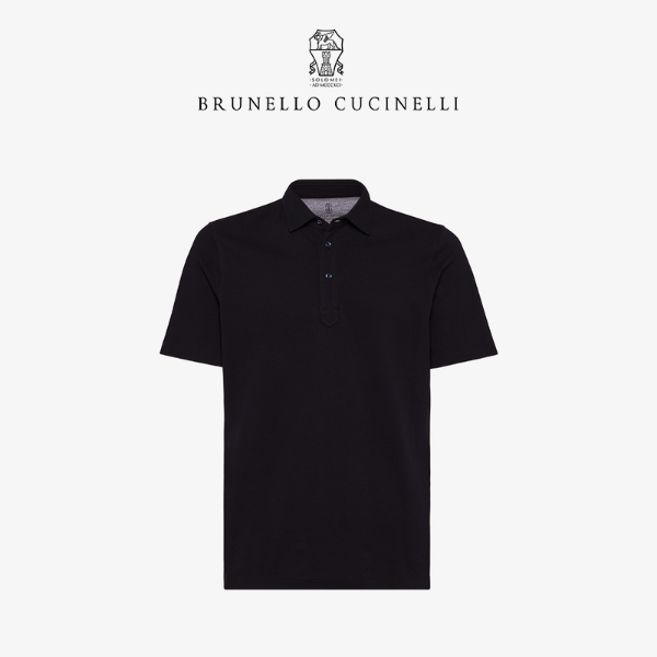

Men Shirts Brunello Cucinelli Slim Short Sleeve Casual Polo Shirt Cotton Grey Black