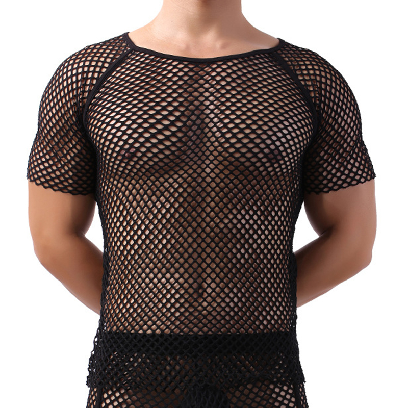 

Men's Polos Mens Sexy Mesh SeeThrough Shirts Short Sleeve Nightclub Sheer Tops Shirt Costume Fish Net tShirt 230202, Fa2102-white