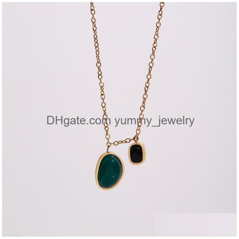 

Pendant Necklaces Vintage Green Black Agate Irregar Necklace Gold Plated Stainless Steel For Women Girlspendant Drop Delivery Jewelr Dhj0N