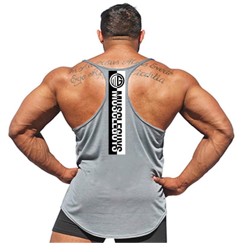 

Men's Tank Tops Custom Print Bodybuilding Fitness Y Back Muscle Men Workout Gym Stringer For Mens, Gray60