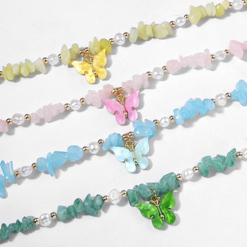 

Choker Lady 2023 Fashion Charm Acrylic Stone Color Butterfly Short Necklace Folk-custom Women's Boho Pearl Jewelry
