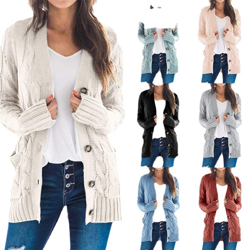 

Women's Knits Tees Y2k Autumn Winter Leisure Cardigan Coat Solid Color Button Sweater Loose Vneck 230203