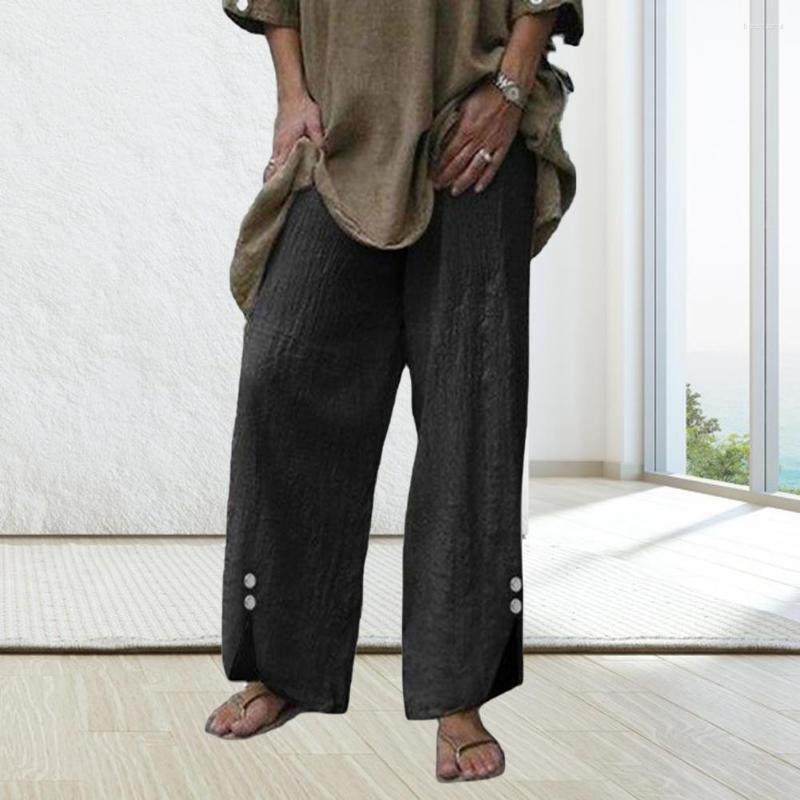 

Women' Pants Women Solid Color Buttons Summer Elastic Waist Wide Leg Sweatpants Streetwear, Khaki