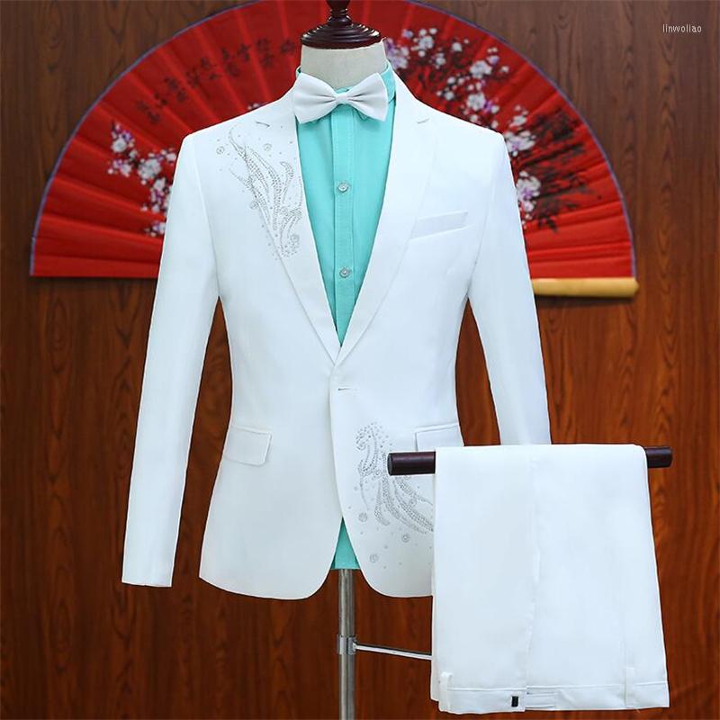 

Men' Suits Paste Drill Blazer Men Formal Dress Latest Coat Suit Singer Stage Costume Homme Terno Masculino Trouser Wedding Men, Black