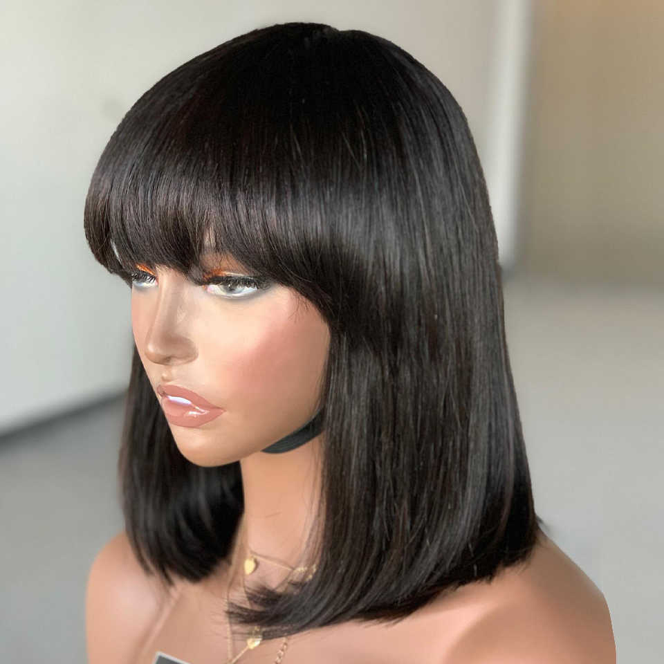 

Lace Wigs Straight Short Bob with Bang Human Hair for Women Brazilian No Full Machine Made Fringe Wig 230106, Ombre color