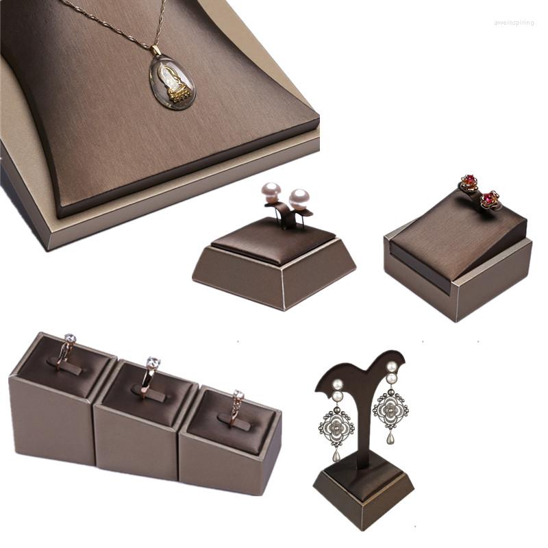 

Jewelry Pouches Brown PU Ring Earrings Pendant Necklace Display Stand Set Tray Bangle Bracelet Storage Case Holder Organizer Kit