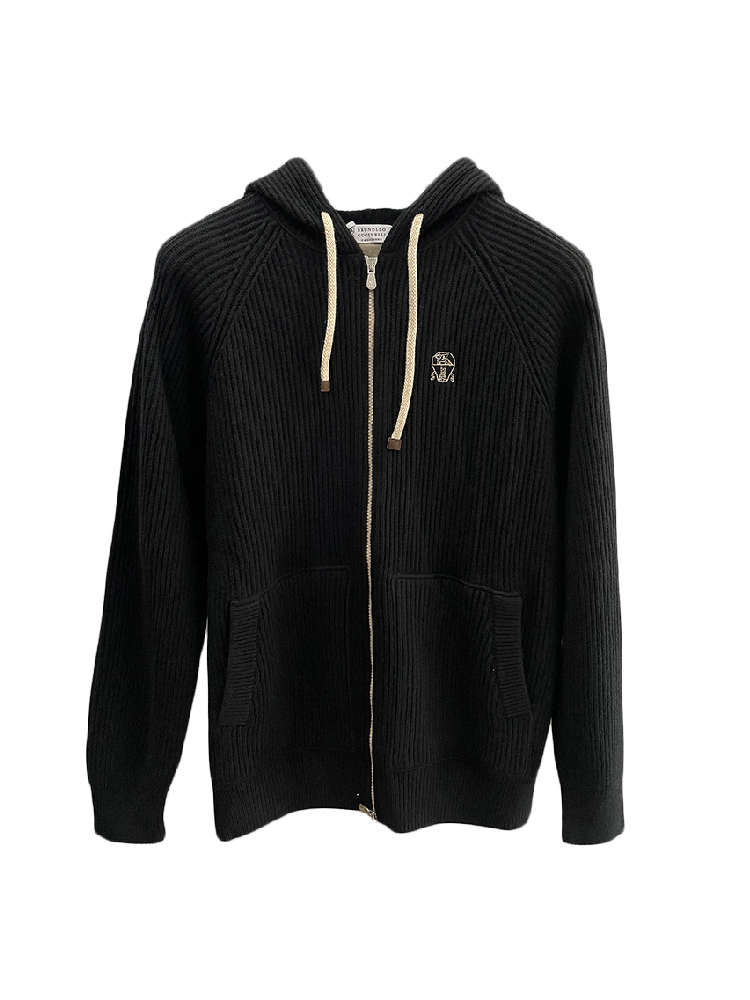 

Men Hoodies Brunello Sweater Cashmere Coat Cucinelli Hooded Autumn Long Sleeve Casual, Black
