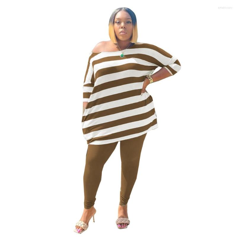 

Tracksuits Women's Striped Round Neck Tops Stretch Two Piece Sets Tight Pants Fashion Plus Size Clothing Casual 5xl Wholesale Drop, Black