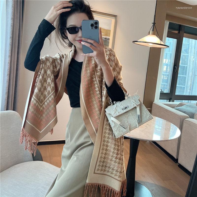 

Scarves Fashion Houndstooth Print Cashmere Scarf With Tassel Women Shawl Thick Blanket Winter Warm Wraps Pashmina Bufanda 2023