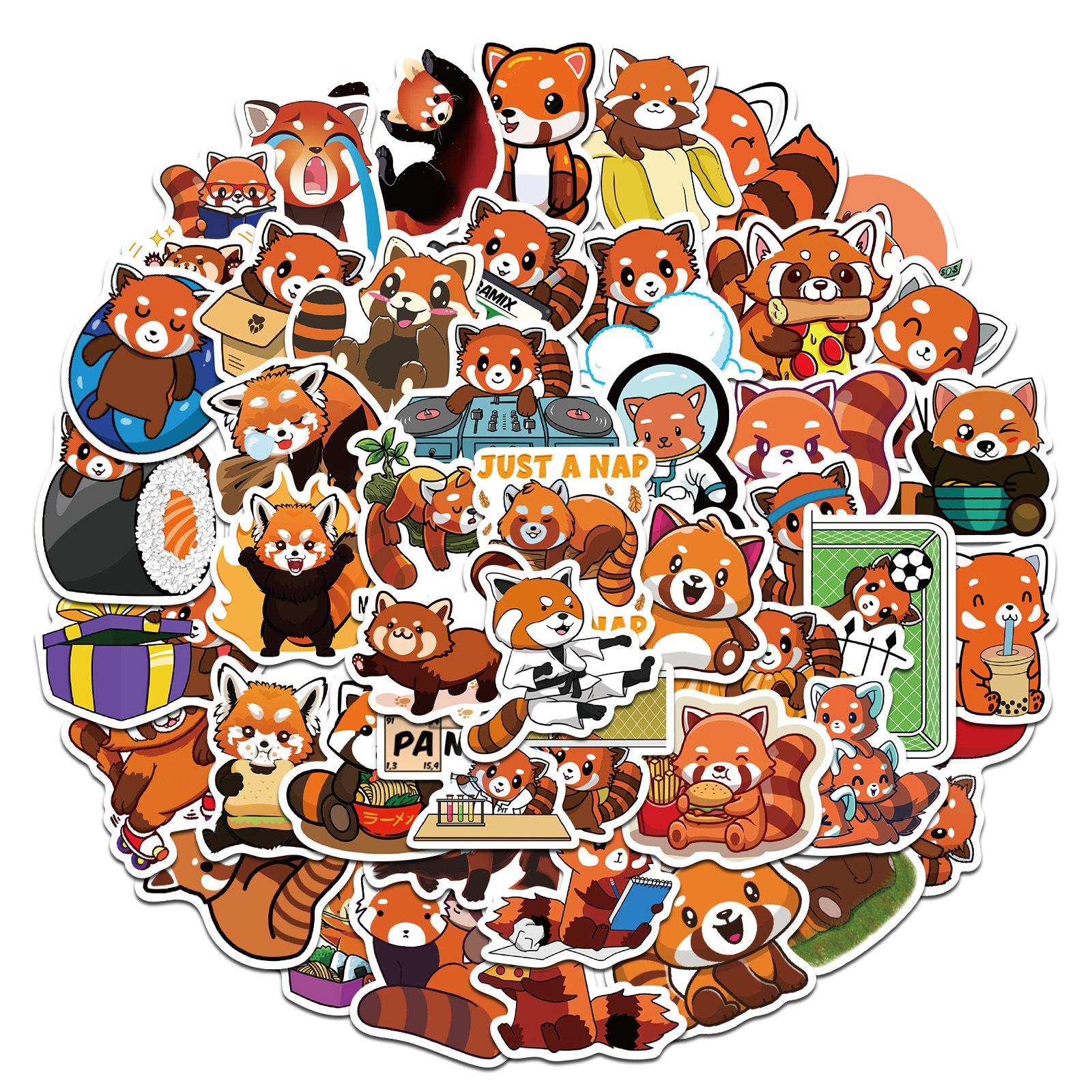 

50Pcs Cute Red Panda Stickers No-Duplicate For Skateboard Laptop Luggage Bicycle Guitar Helmet Water Bottle Decals Kids Gifts, Multi-color