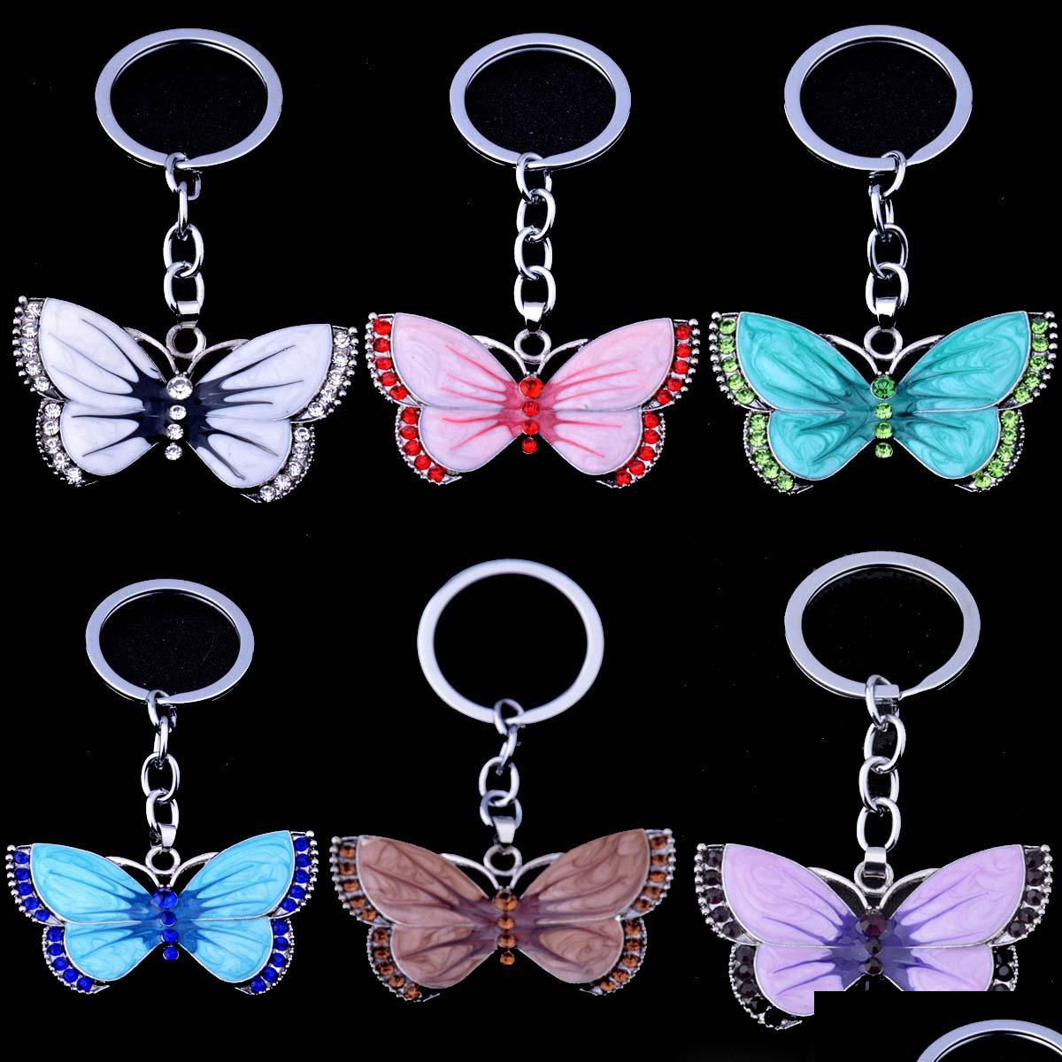 

Key Rings 6Pcs/Set New Style Sier Plated Keychain Butterfly Fly Horse Christmas Fashion Pendants Diy Pearl Girl Charming Gift Drop D Dhkds