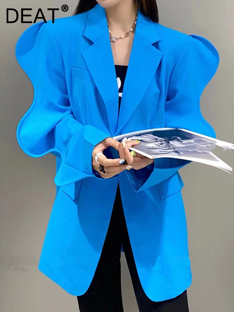 

Womens Suits Blazers DEAT Fashion Blazer Loose Notched Single Button Long Sleeve Blue Ruffles Suit Jackets Female Summer 17A1960 230202, Blue4