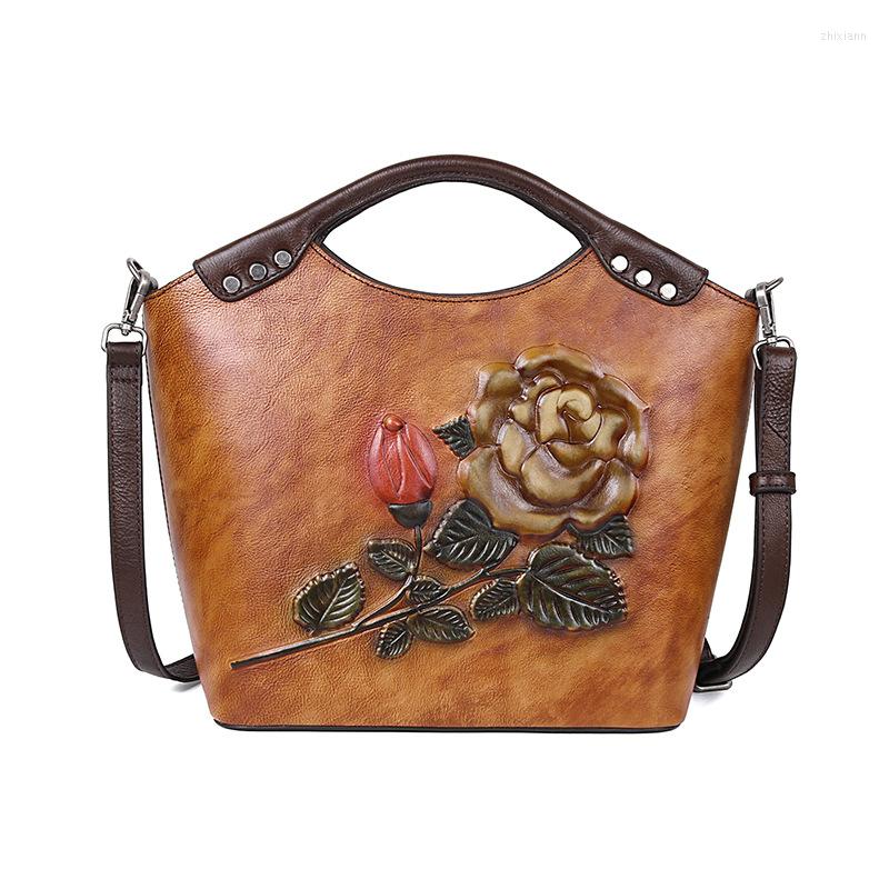 

Evening Bags YourSeason Ladies Vintage Real Cowhide Handbag Genuine Leather Women Rose Embossed Leisure Shoulder Crossbody Chinese Style, Green