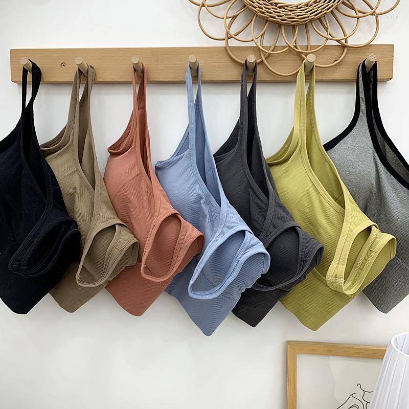 

Women's Tanks Women's Seamless Wireless Bras Tank Top Summer Solid Padded Bra Comfortable Casual Sexy Crop Tops One-Piece Sport Lingerie, Black