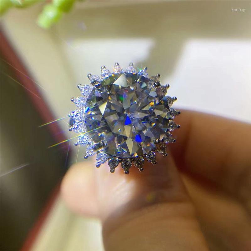 

Cluster Rings D Color VVS1 10ct Moissanite Diamond Ring S925 Silver Plated Sun Flower Passed Test Bridal Wedding High Luxury Jewellery