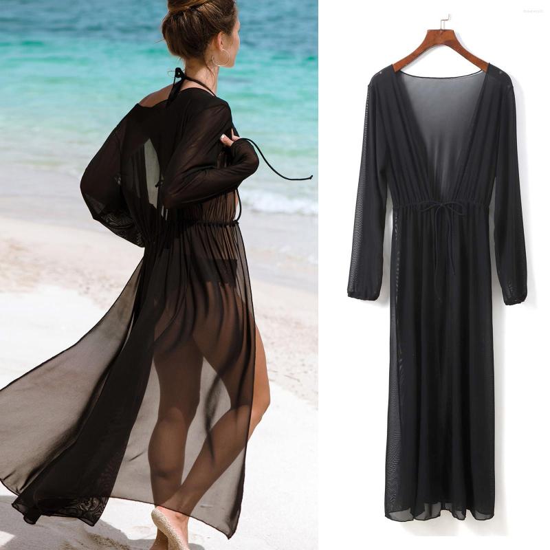 

Women' Swimwear Women Cardigan Bikini Cover-Ups Summer Open Front Bohemian Mesh Kimono Beach Tops Casual Loose Long WrapsBlusas, Black