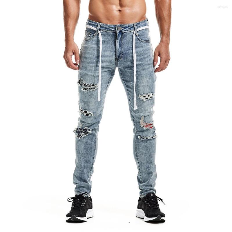 

Men's Pants Denim Men's Fashion Casual Ripped Trend Black Slim Pencil Trousers Jeans, Sky blue