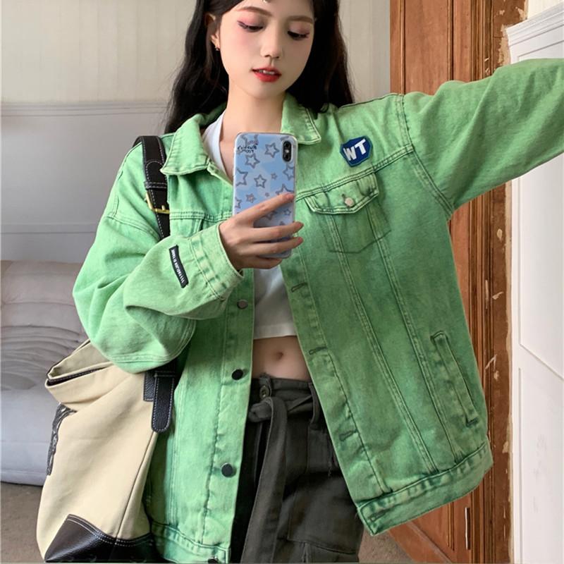 

Women' Jackets 2023 Denim Coat Women' Autumn Loose Green Jacket Top