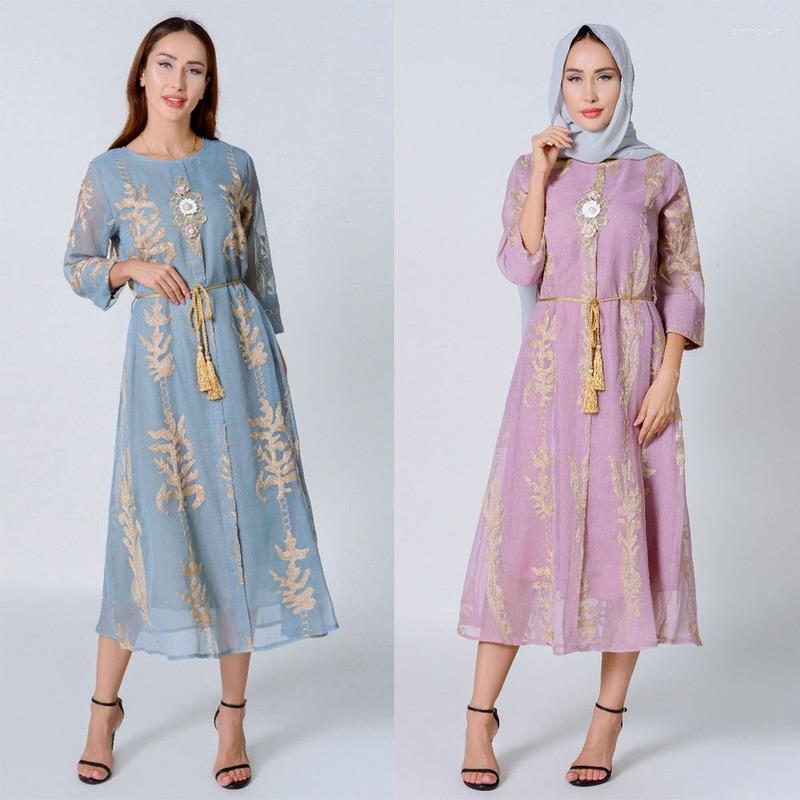 

Ethnic Clothing 2023 Ramadan Muslim Abaya Fashion Eid Europe And America Embroidered Belt Women's Dress Dubai Turkey For Women