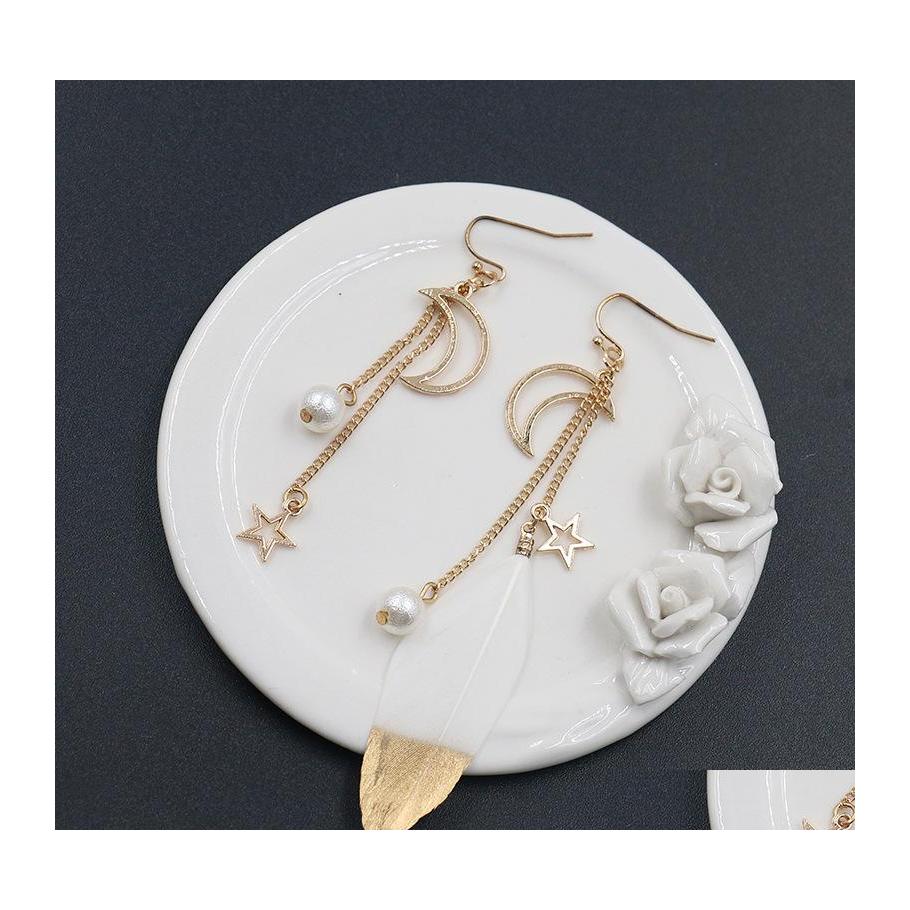 

Dangle Chandelier Fashion Jewelry Womens Earrings Moon Star Chain Tassel Feather Asymmetrical Drop Delivery Dhtyp