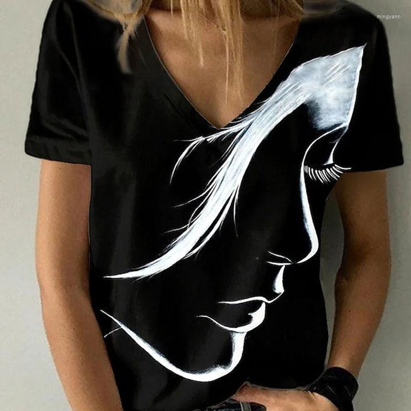 

Women' T Shirts 2023 Women' Portrait T-Shirt Summer Black & White / 3D Printed Top V-Neck Basic Casual Plus Size, Women t-shirt 8