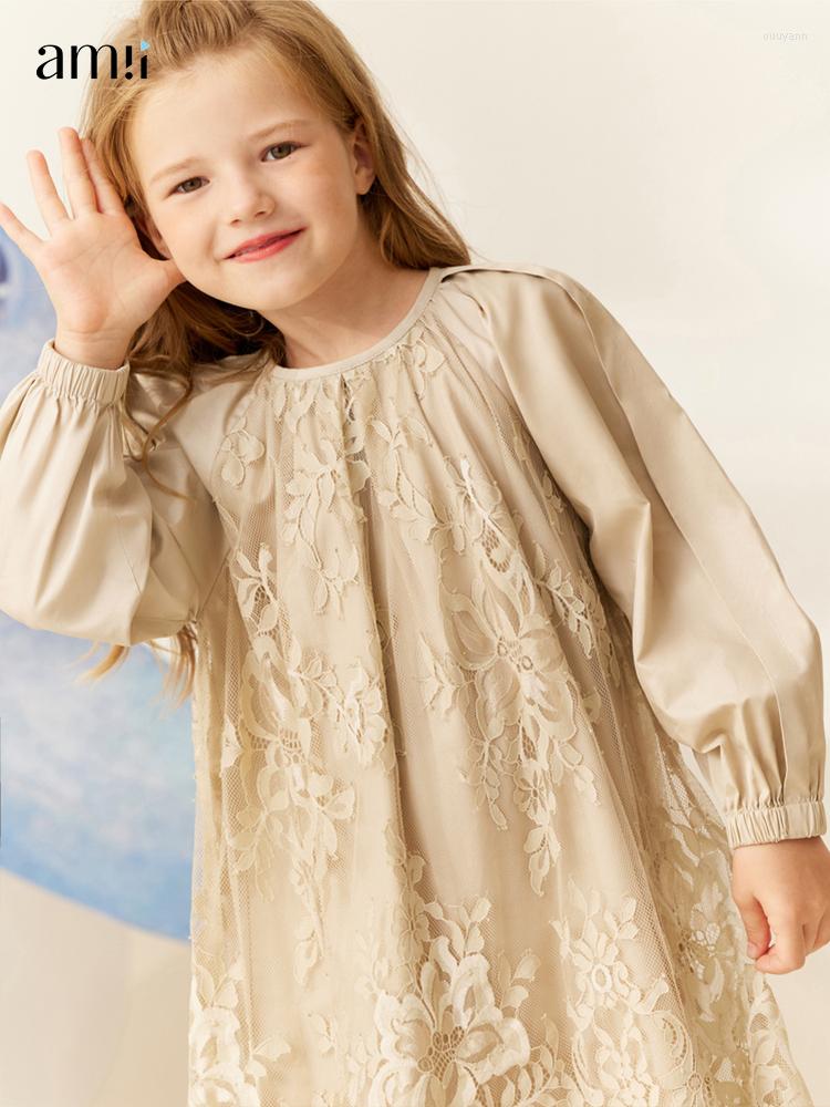 

Girl Dresses Amii Kids Girls 2023 Autumn Winter Lace Dress Loose Full Sleeve Solid Clothing Teenager Children Vestidos 22240124, Khaki
