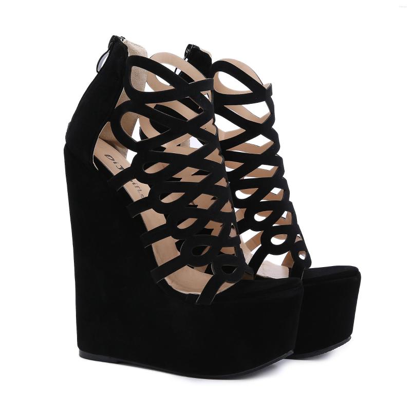 

Dress Shoes Women Sandals High Heels Hollow Up Platform Heeled Zipper Fashion Sandal Wedges Boots Open Toe, Black