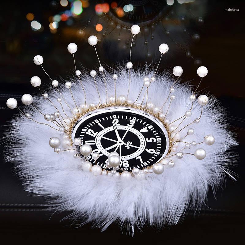 

Interior Decorations Car Ornaments Dashboard Feather Anti-Slip Mat Pearl Clock Automobile Non-slip Pad For Phone Auto Accessories Women