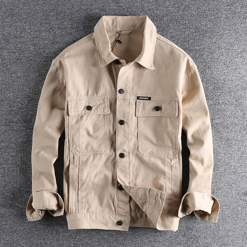 

Men's Jackets 2023 Autumn and winter solid Khaki woven work men's casual trend loose youth jacket outerwear 435 230203