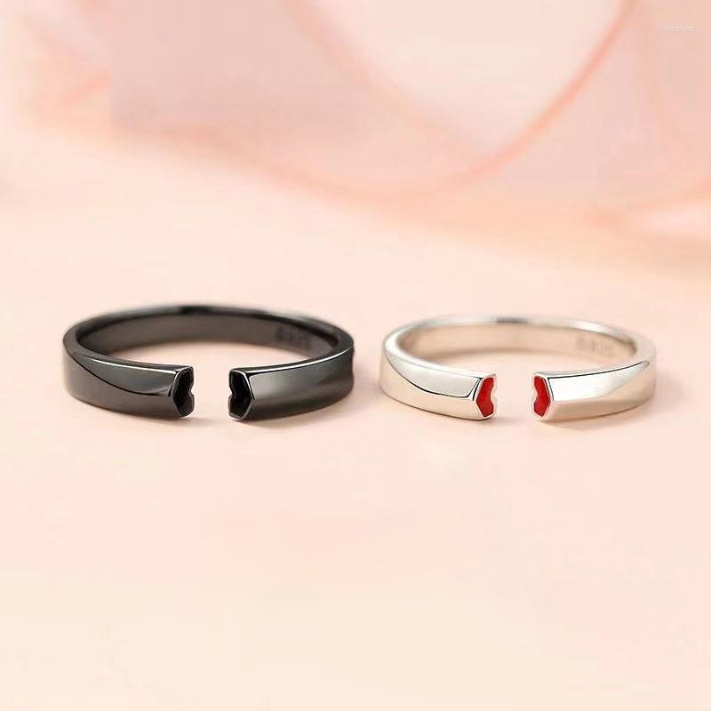 

Wedding Rings Fashion Simple Silver Plated Geometric Heart Shaped Couple Ring Sweet Romantic Creative Party Jewelry Engagement Gift