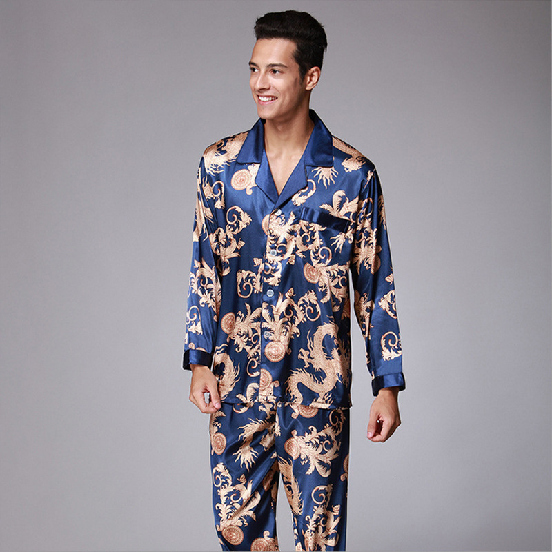 

Men's Sleepwear Dragon Pattern Longsleeved Trousers Pajamas Set Home Service Twopiece Couple 230202