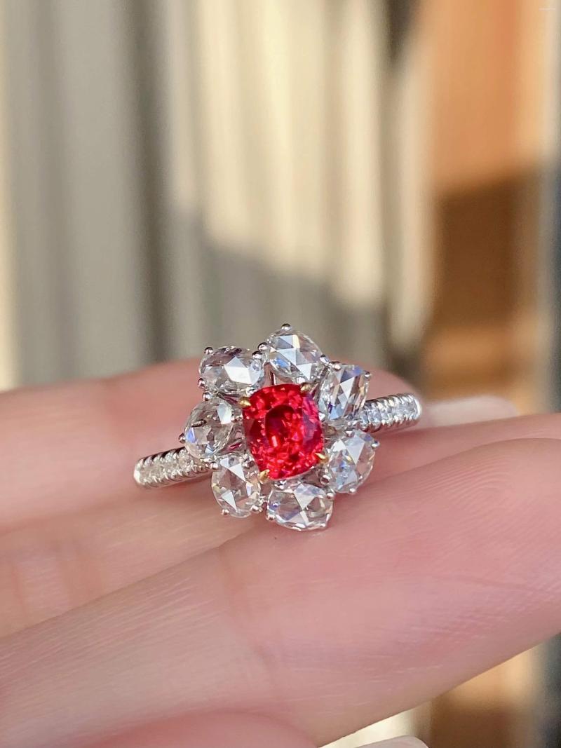

Cluster Rings Classic Floral Oval Princess Cut Ruby Full Diamond Couple Ring For Women Geometric Silver Plated Engagement Bridal Gift