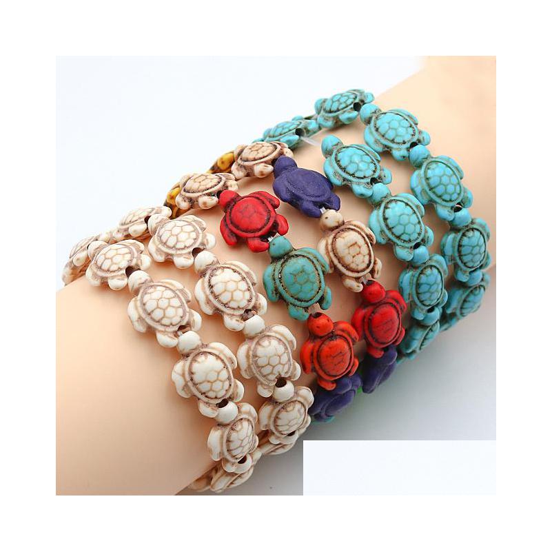 

Beaded Carved Sea Howlite Turtle Bead Strand Stone Bracelet Natural Turquoise Gemstone Elastic Friendship Bracelets Stretch Beach Je Dh7Qv