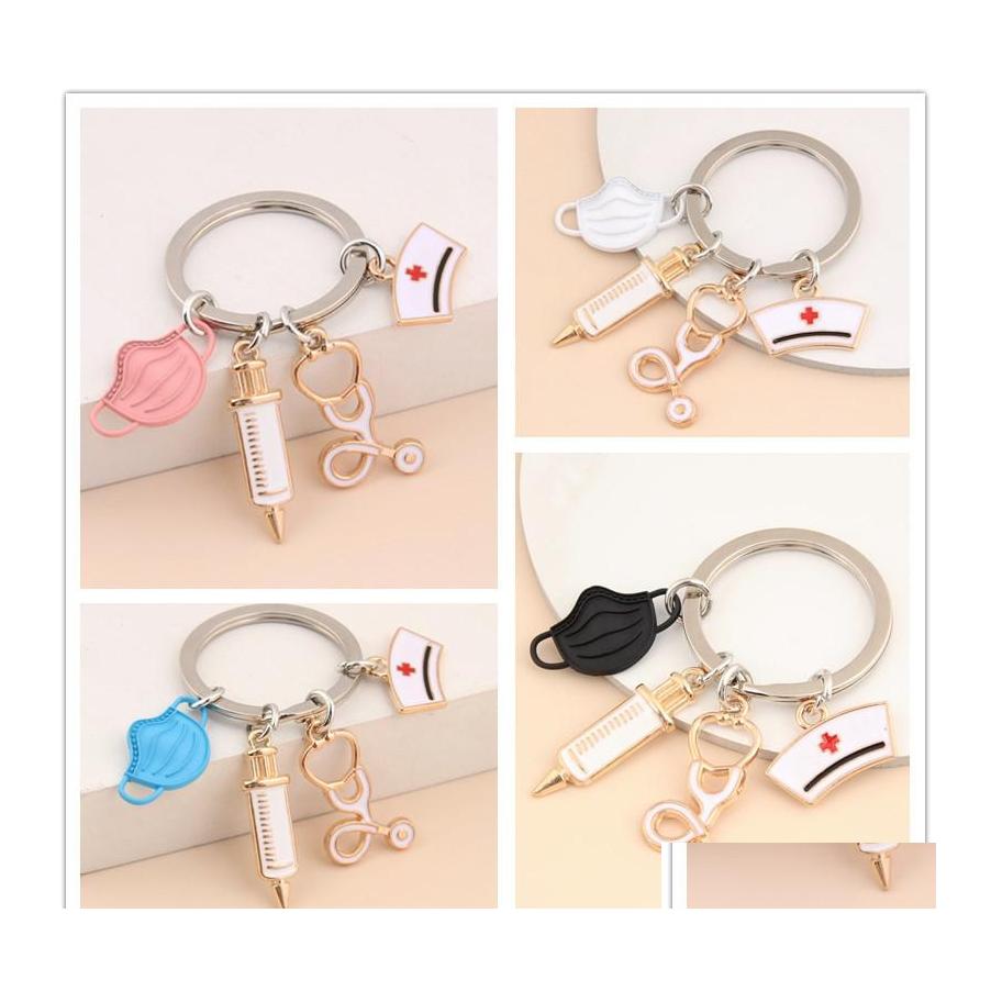 

Key Rings Doctor Keychain Medical Tool Ring Injection Syringe Stethoscope Nurse Cap Chain Medico Gift Diy Jewelry Handmade Drop Deliv Otzkk