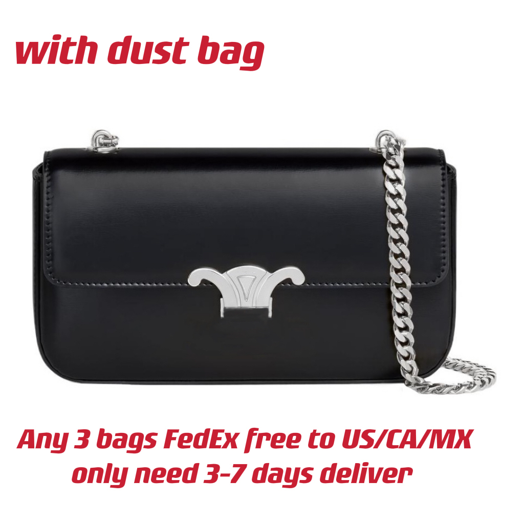 

Designer Chain Box Cuir Bag In Shiny Calfskin Gold/Silver Hardware With Metallic Closure Lady Shoulder Bag Inner Credit Card Slot, Black with silver hardware
