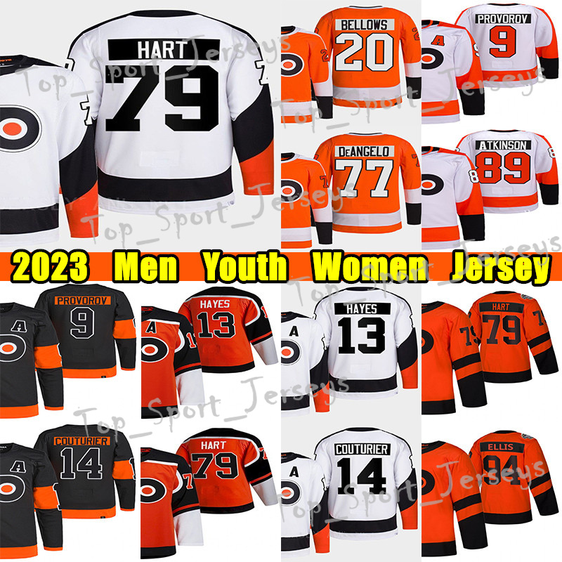 

#79 Carter Hart Reverse Retro hockey jersey #14 Sean Couturier #13 Kevin Hayes Ivan Provorov Ryan Ellis Eric Lindros Bobby Clarke Konecny Bobby Clarke jerseys, Orange stadium men
