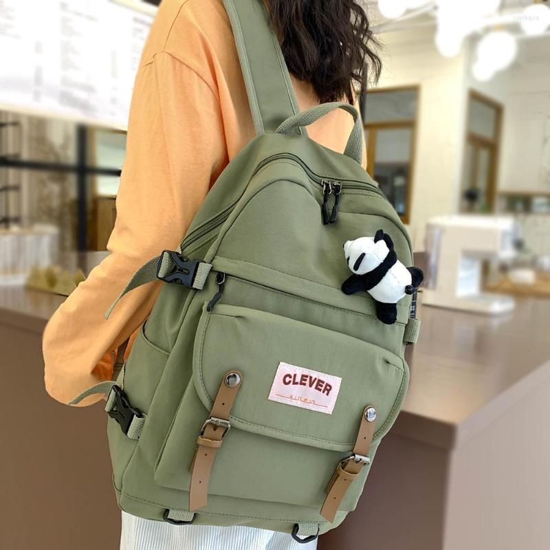 

School Bags College Student Female Backpack Travel Fashion Women Bag Book Ladies Girl Laptop Waterproof Nylon Kawaii, Black