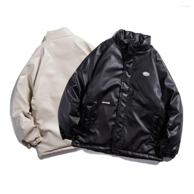 

Men's Down Weisi Studio Slim 2023 Winter Original Solid Color Labeling Lamb Wool Lining PU Leather Coat, Black