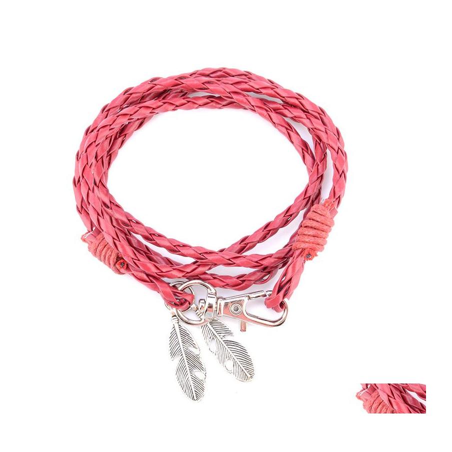 

Charm Bracelets Fashion Vintage Leaf Feather Leather Bracelet For Men And Women Handmade Rope Wrapped Gifts Drop Delivery Jewelry Dhckz